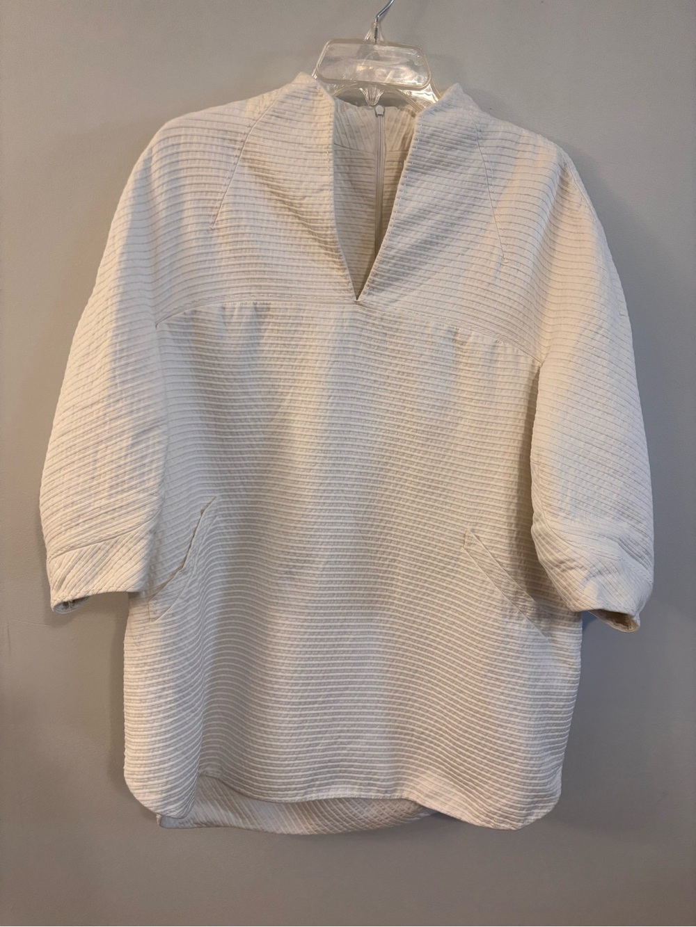 Chado Ralph Rucci Cream Cotton Textured Tunic Dress/Blouse Raglan Sleeves Sz 10*